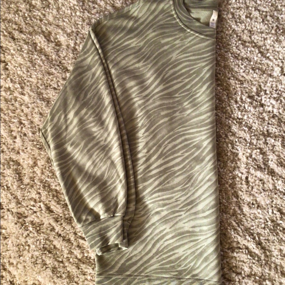 lululemon athletica Olive Green Zebra Print Crewneck Sweatshirt